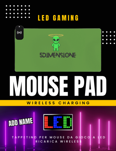 Tappetino per Mouse da Gioco a LED con Ricarica Wireless - Personalizzabile, 6 Dimensioni e Vari Colori-www.5dimensione.it